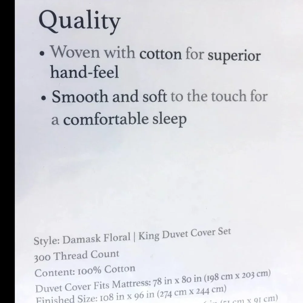 new Charter Club Damask Designs WHITE + LILAC Cotton TWIN Duvet Cover & Sham